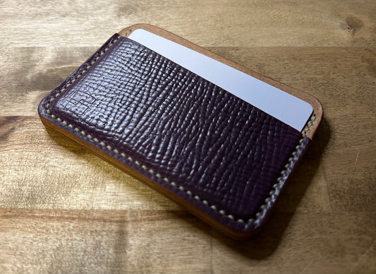 textured 3 slot shell cordovan card holder